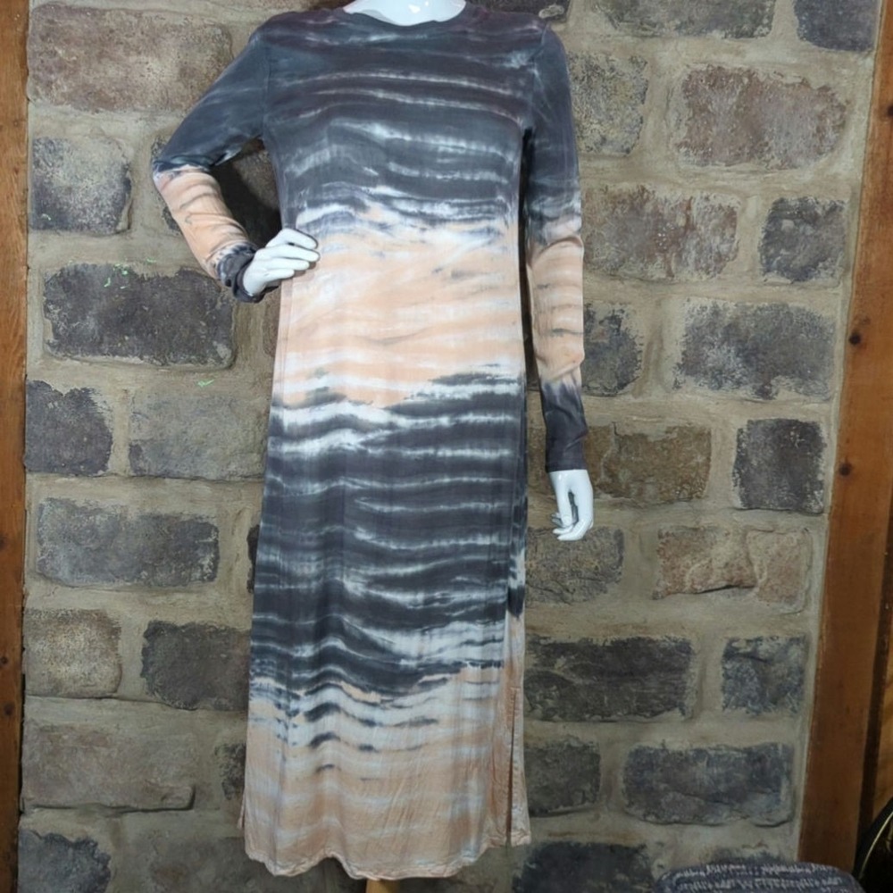 Dolan Left Coast Collection Tie Dye Maxi Dress Grey Peach Long Sleeve XS #173033